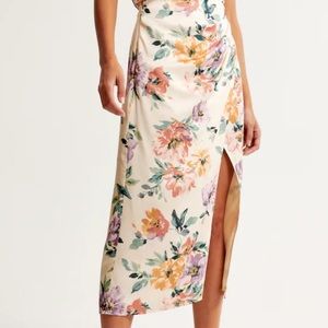 Draped wrapped skirt- cream, light peachy pink, and teal size: xs - ambercrombie